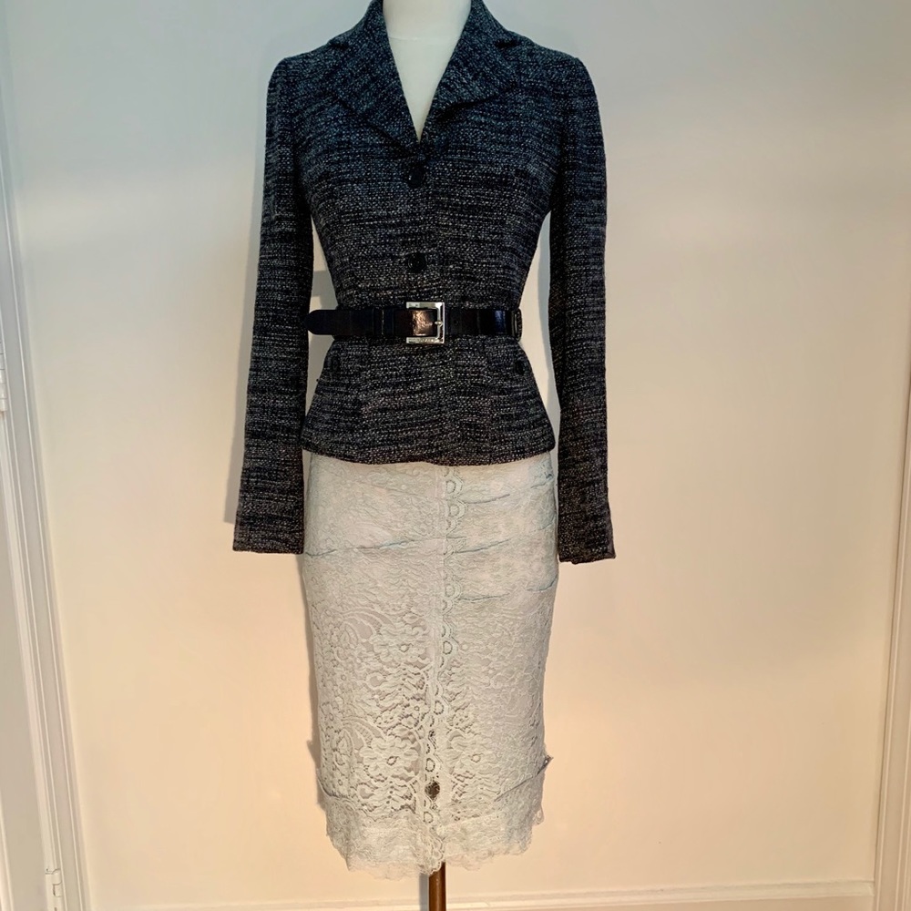 Dolce & Gabbana Baby Blue Scalloped Ruched Lace Skirt Rare Runway